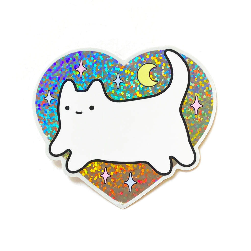 Baby Cat Holographic Glitter Heart Sticker Sparkle Collective