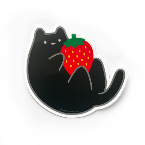 Black Strawberry Cat Vinyl Sticker