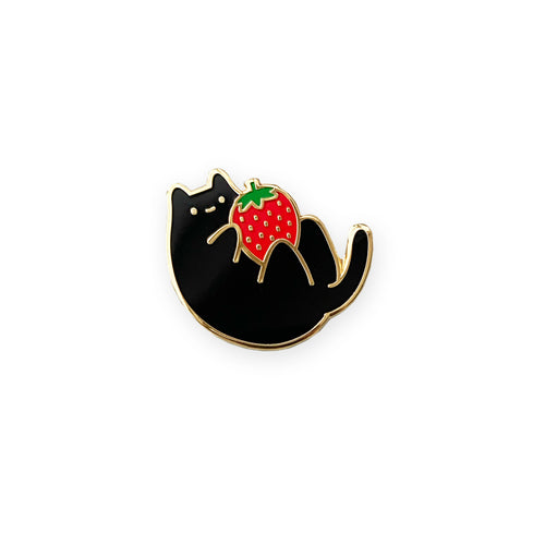 Black Strawberry Baby Cat Enamel Pin