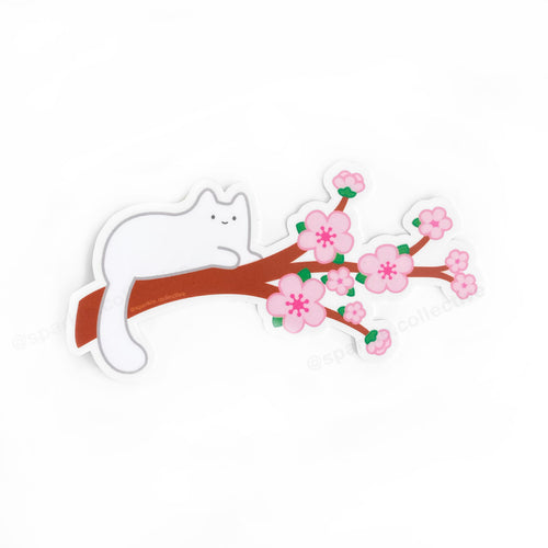 Cherry Blossom Cat Vinyl Sticker