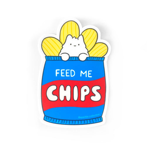 'Feed Me Chips' Cat Vinyl Sticker