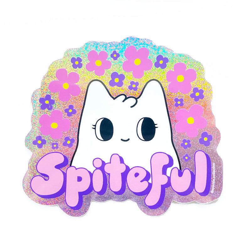 'Spiteful' Kitten Holographic Glitter Sticker