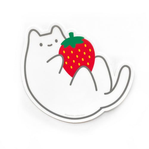White Strawberry Cat Vinyl Sticker