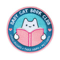 cat book club iron-on patch with text read books take naps pet cats