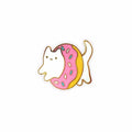 kitten cute kawaii jumping through a pink sprinkle doughnut lapel pin badge