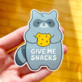 'Give Me Snacks' Baby Raccoon Vinyl Sticker